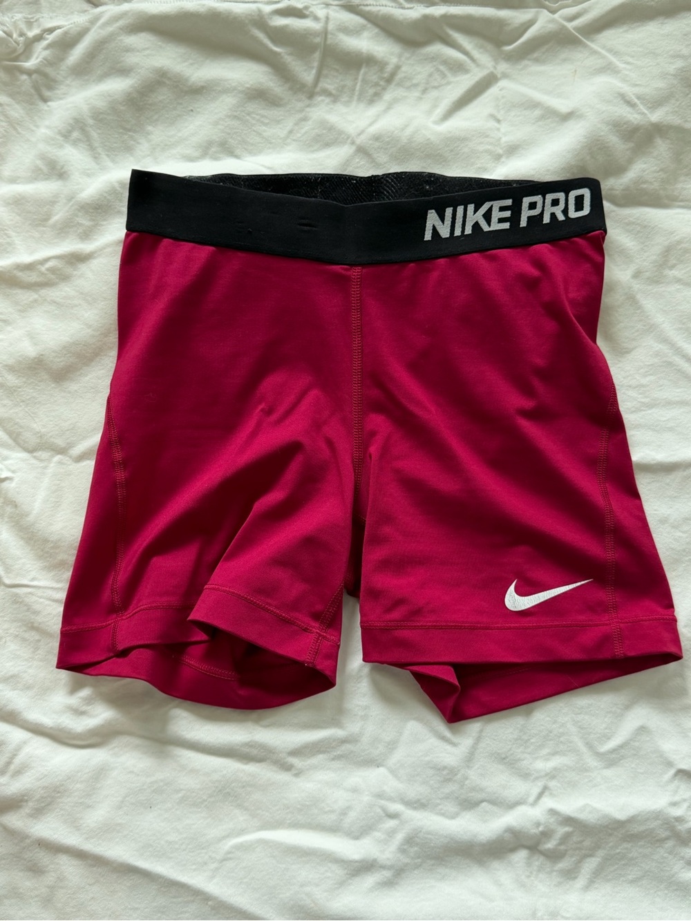 Nike Pro Women's Raspberry-Pink Bike Shorts with Black Waistband